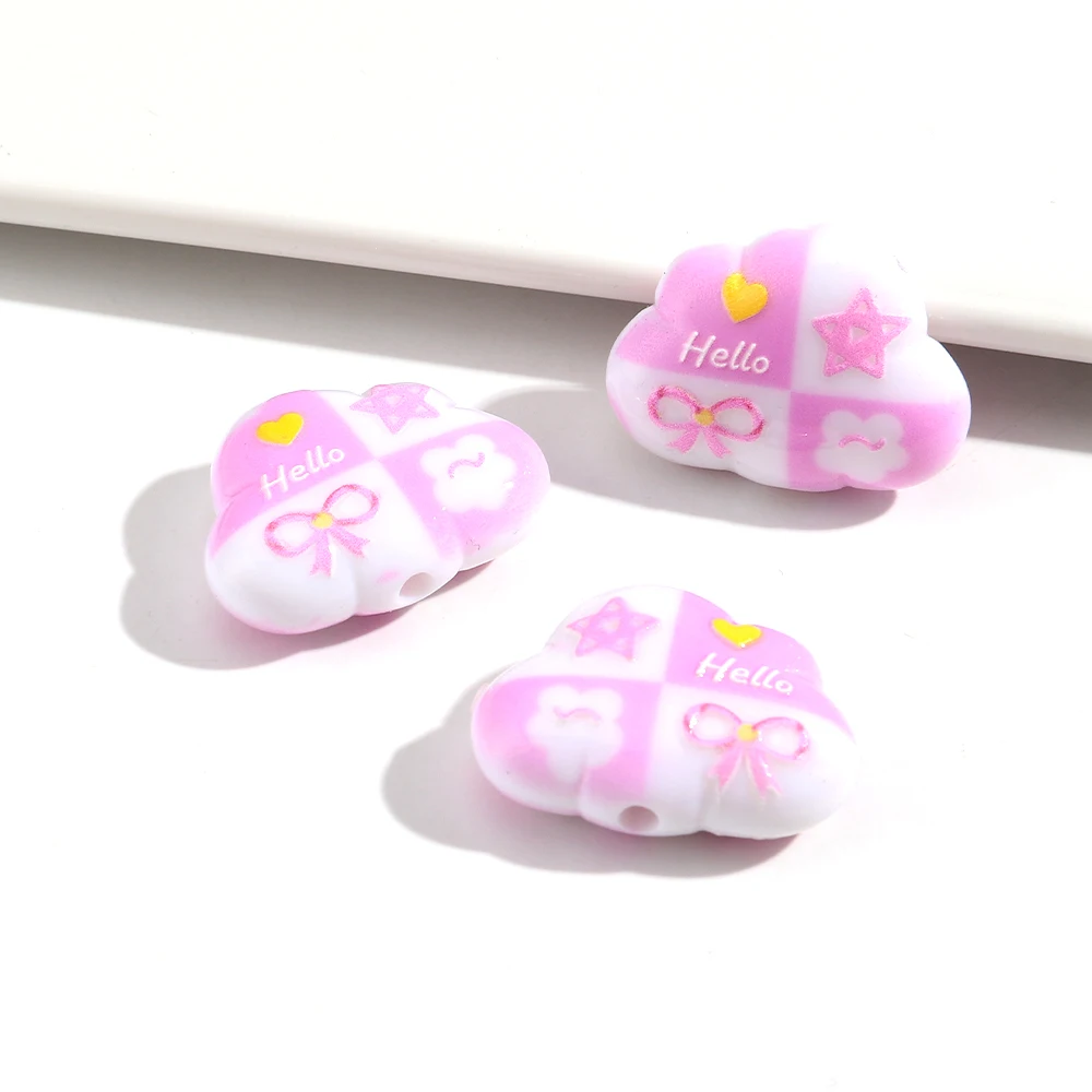 15Pcs Cute Cloud Shape Bow Acrylic Spacer Beads for DIY Jewelry
