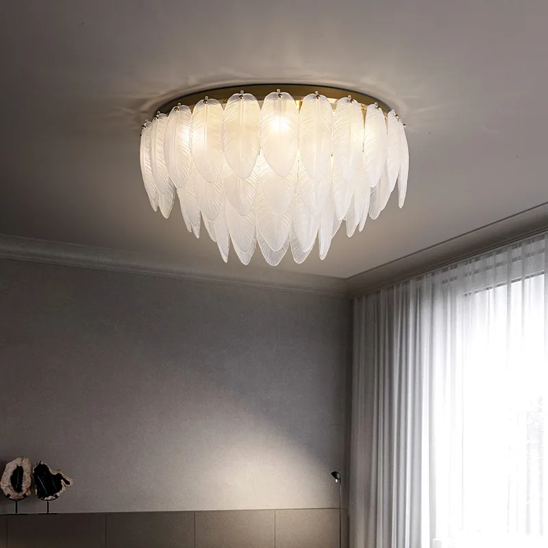 Imagem -04 - Modern Brass Glass Feather Lâmpada do Teto Luxo Luzes Led Home Decor Sala e Quarto