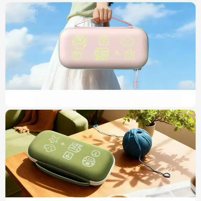 Suitable for Switch2 Game Console Storage Bag, Portable Carry Pouch, Pink & Green