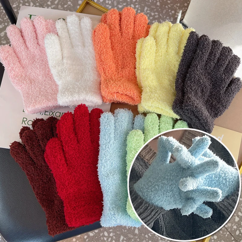 2024 Winter Female Elastic Full Fingers Gloves Coral Velvet Gloves Women Winter Mittens Solid Color Mittens Thicken Warm Gloves