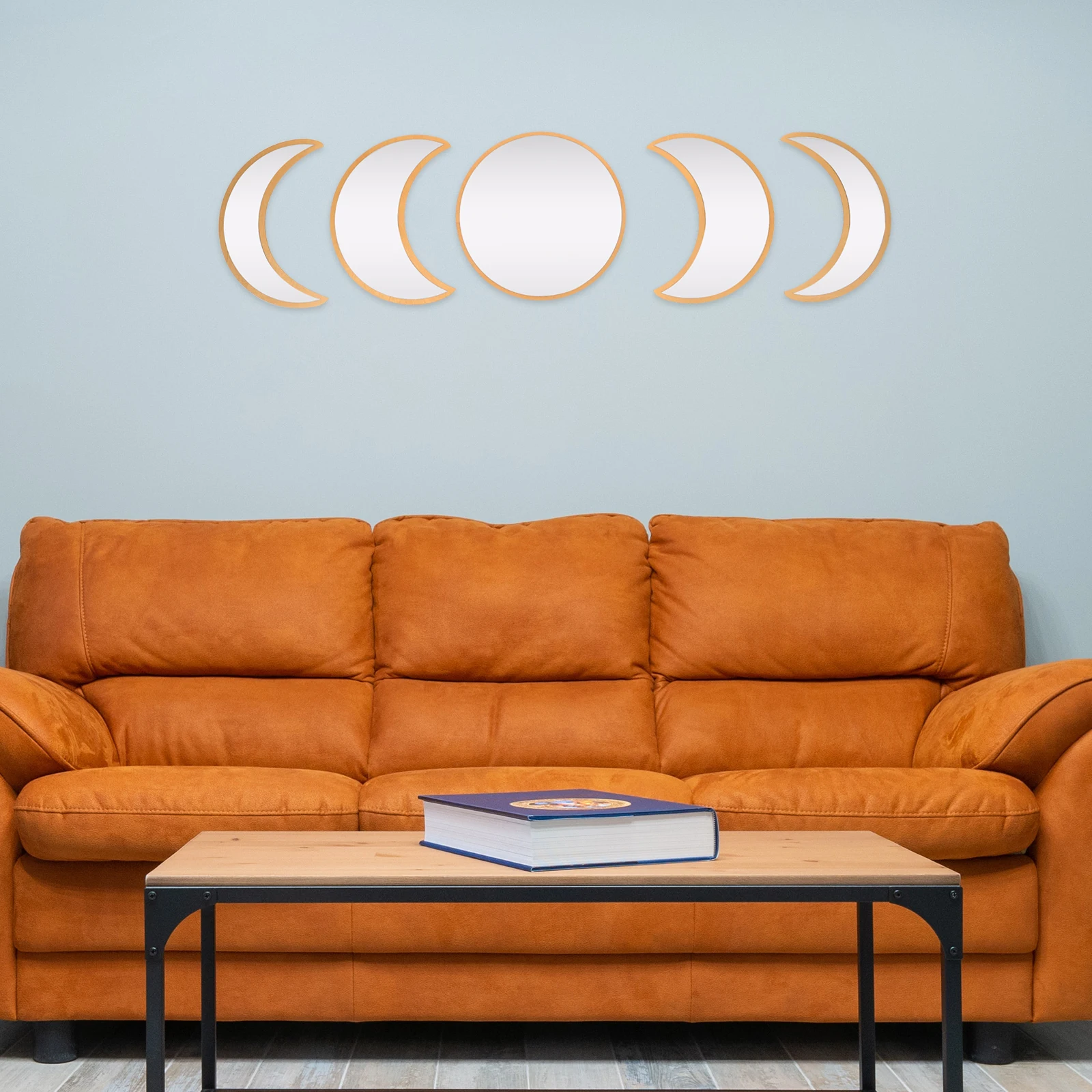 

5pcs Decorative Mirror Wood Acrylic Wall Hanging Bedroom Farmhouse Phases Home Accessories