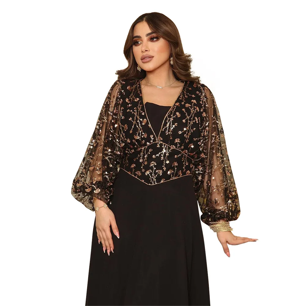 

2023 new luxury designs patchwork sexy empire solid long dress party dating women summer sequined slim abaya vestidos