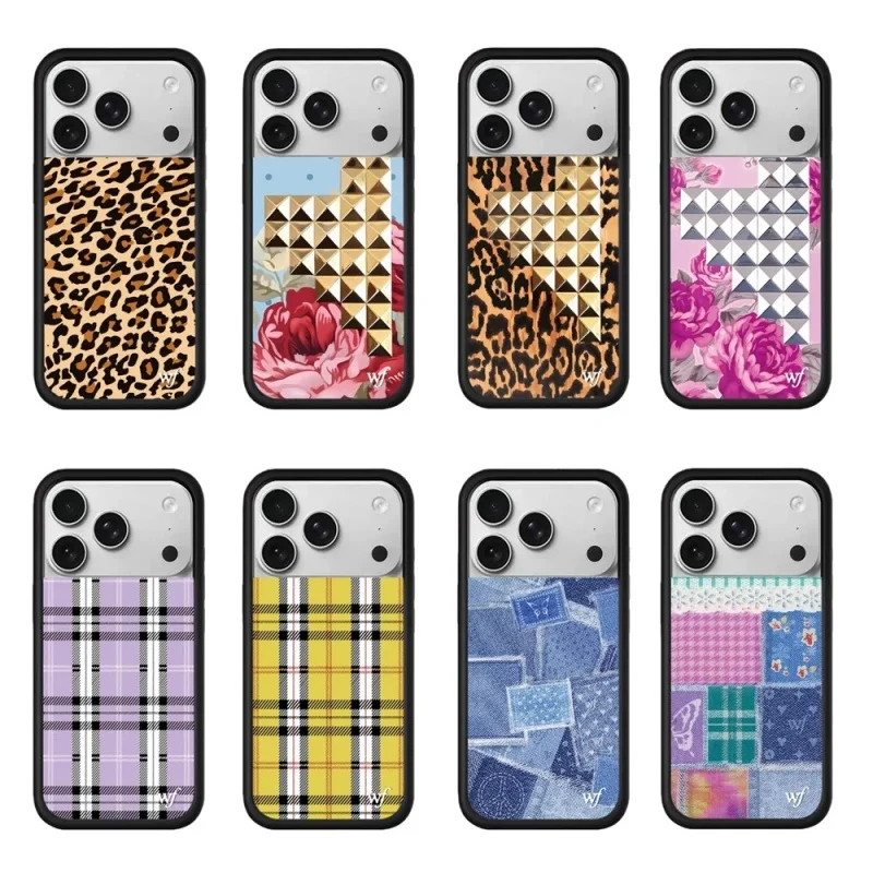 

Wildflower INS Leopard Print Phone Case For iPhone 12 13 14 15 16 17 Pro Max 16 Plus Fashion design wf Cloth grid flower Cover﻿