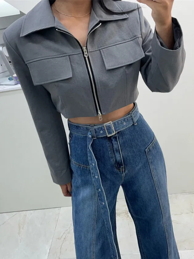 Fall New Style Short Women's Jacket Retro Chic Collar Design Small Detailing Trendy Outerwear Loose Fit Zipper Closure