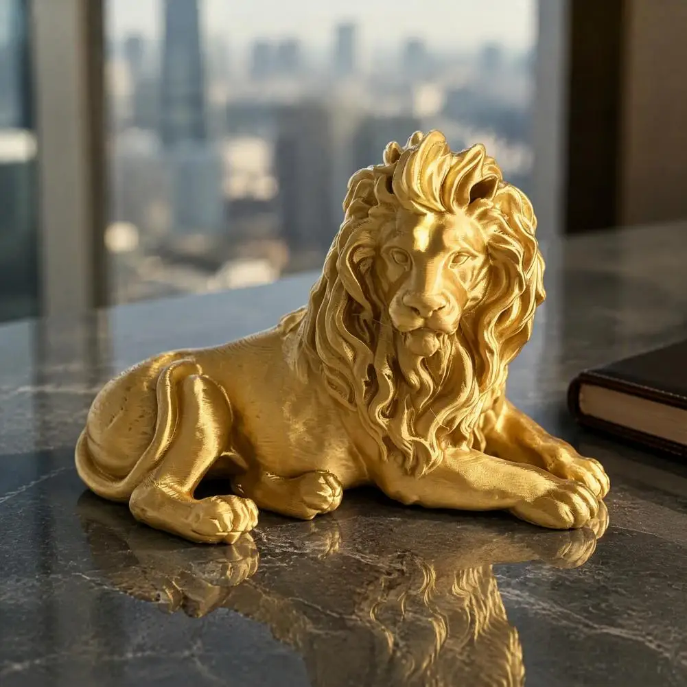  Lion Statue Resin Figurine Decoration Gold Crafts Collection Tabletop Ornament Animal Sculpture For Office Table Centerpieces