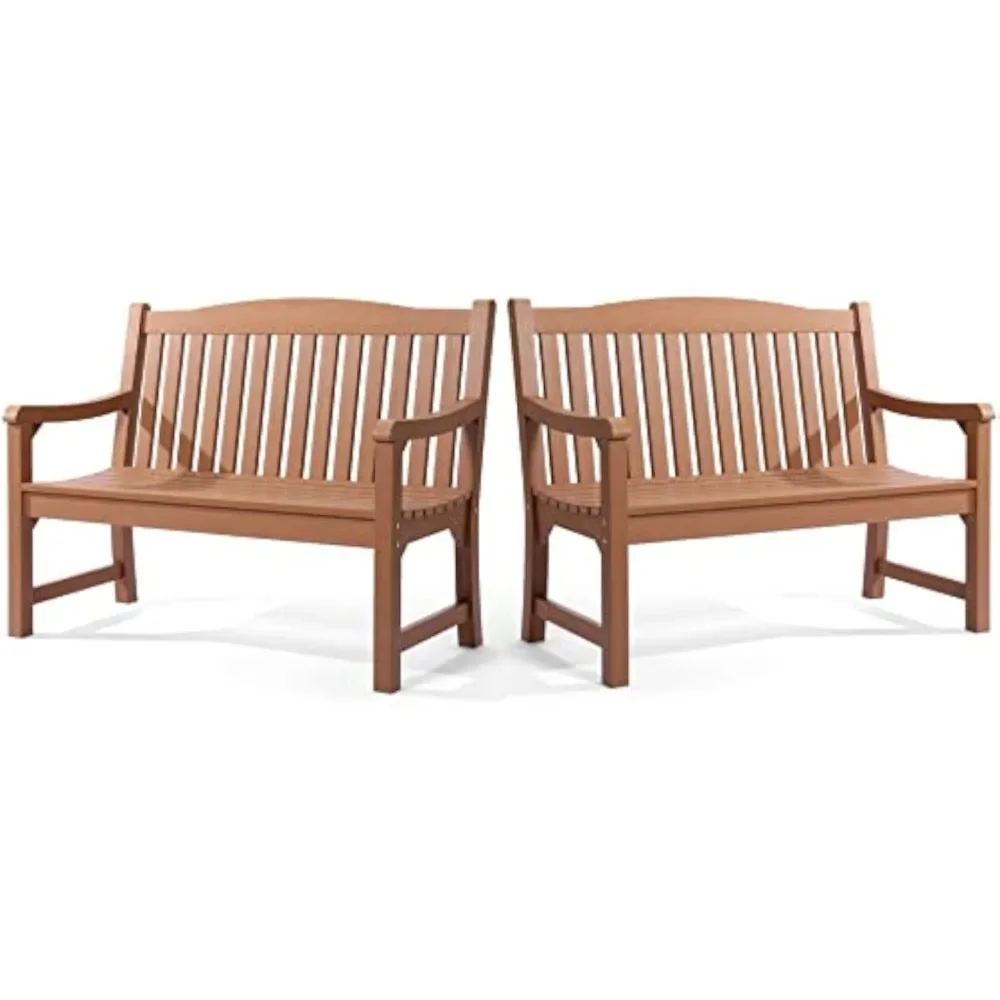 Outdoor Bench Set of 2, All Weather Resistant Poly Lumber 2-Person Weatherproof Patio Garden Bench, Will not Rot and Fade