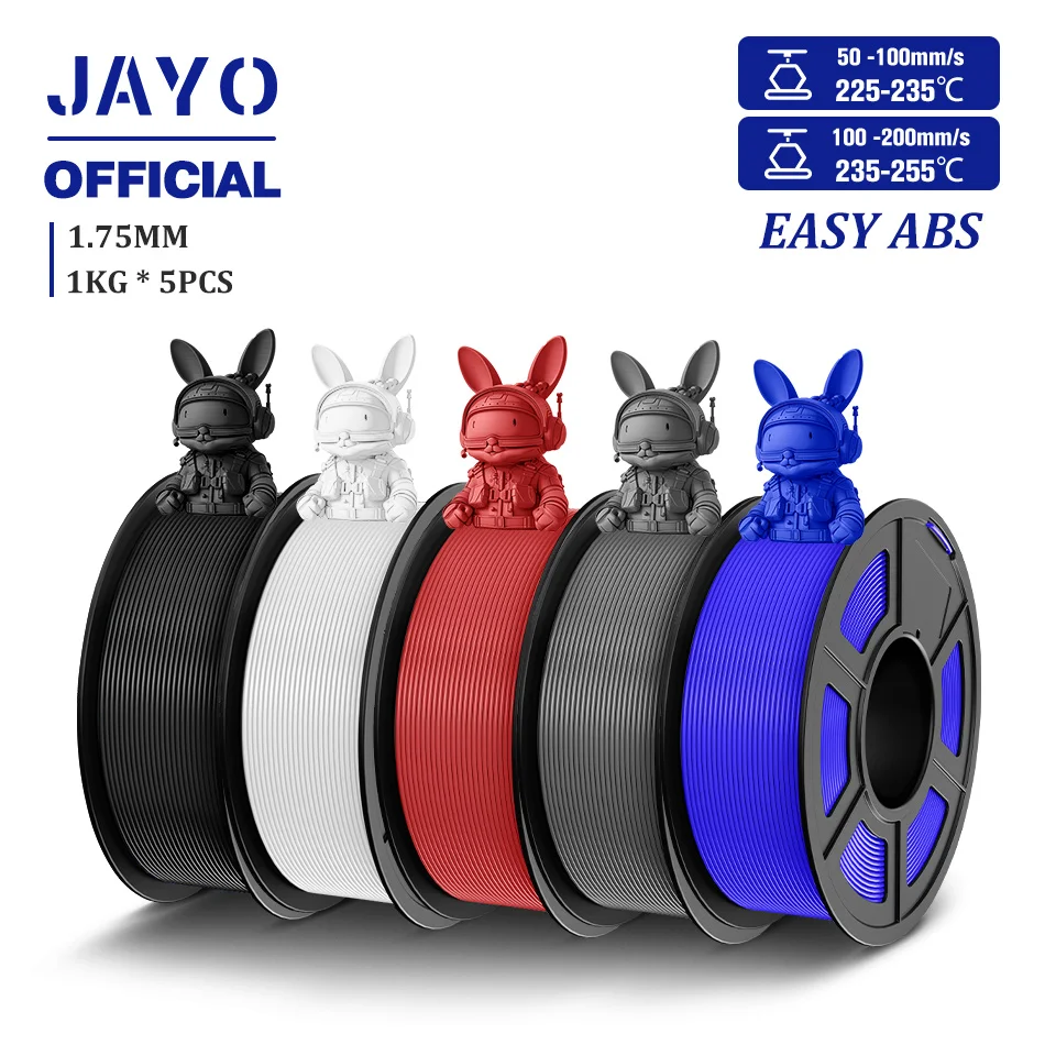 JAYO Easy ABS 3D Filament 1.75MM ABS 3D Printer Filament 1KG For FDM 3D Printers Excellent Toughness 3D Printing Materials 5Roll