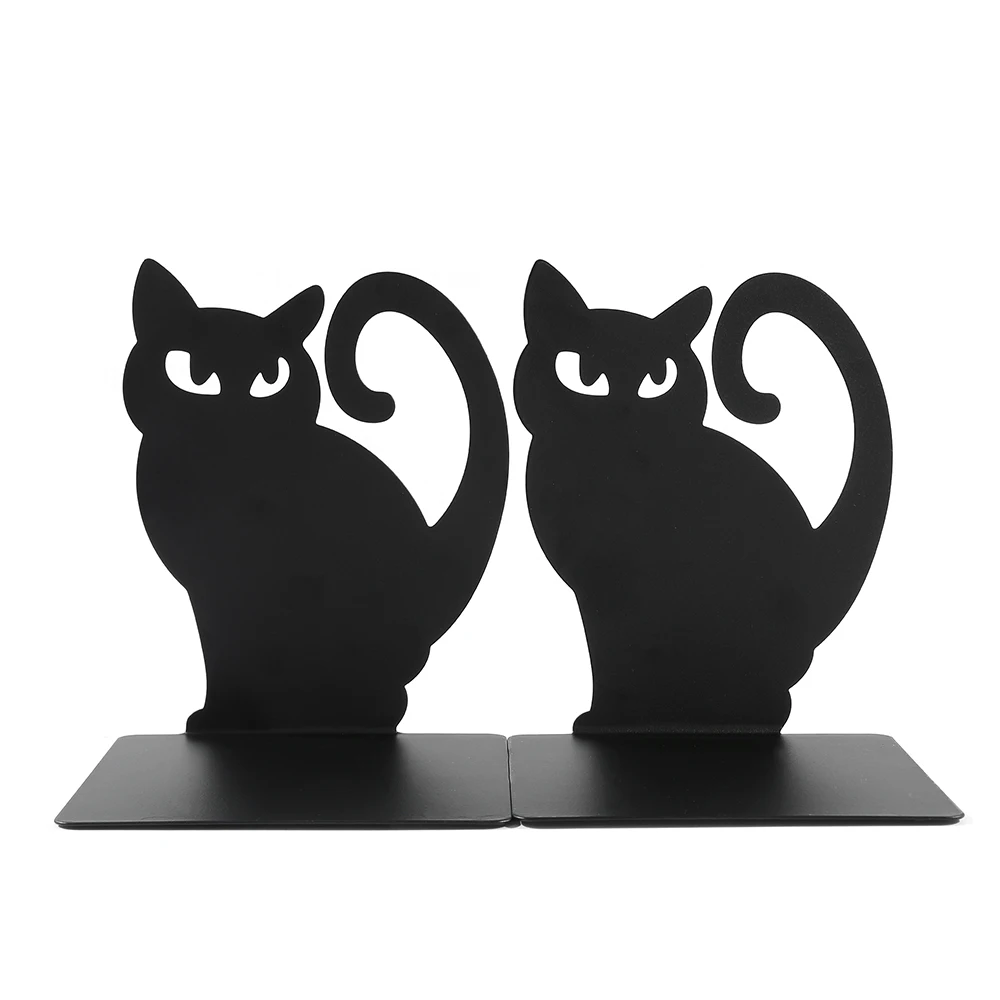 Spooky Black Cat Bookends for Shelf Decorate Lovely Cats Kitten Book Support Stand Metal Book Ends Gifts for Students