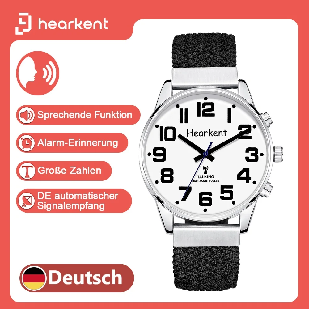 Hearkent German Talking Watch for Blind Elderly Radio Controlled Watches Digital WristWatches with Alarm One Touch Chime Clock