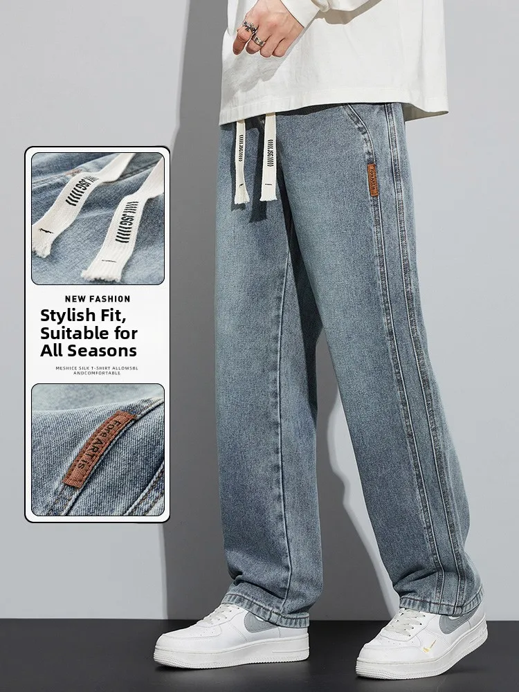 Jeans da uomo larghi a gamba dritta Abbigliamento da lavoro a gamba larga Pantaloni lunghi casual Jeans moderni a vita media resistenti all'usura