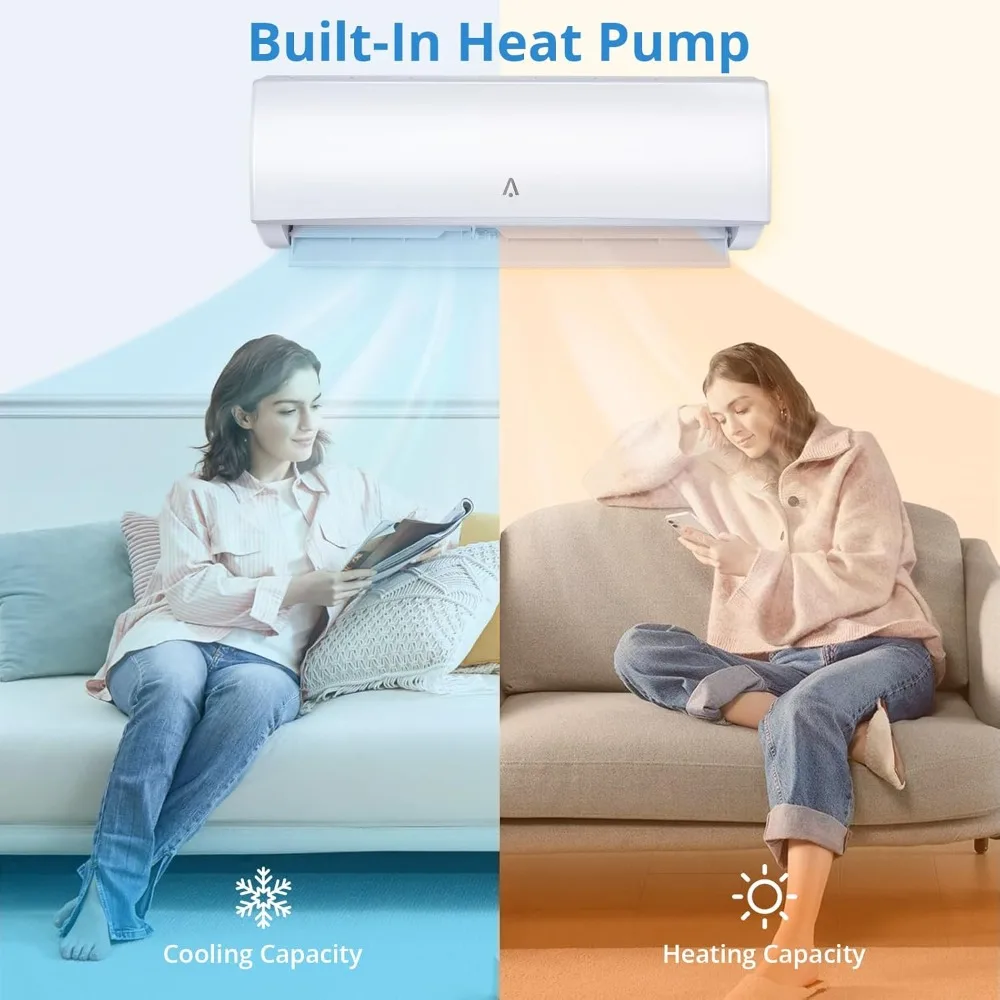 9000 BTUs Mini Split Air Conditioner, 19 SEER2 Inverter Mini Split AC/Heating System, Wall-Mounted Ductless Mini Split Heat Pump