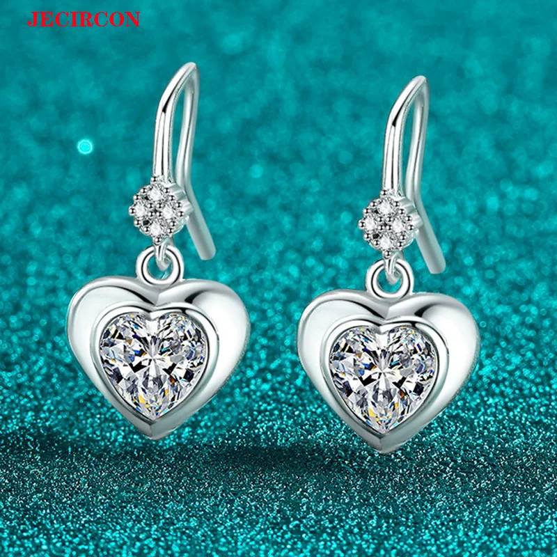 

JECIRCON Women's S925 Sterling Silver Heart - Shaped Drop Earrings with Full Moissanite, Sweet & Romantic Fashion Hook Earrings