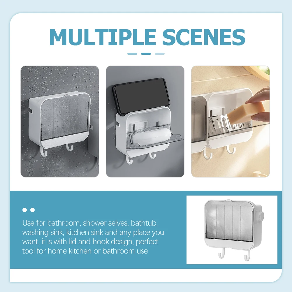 

2pcs WallMounted SoapHolder Plastic SoapDish withHooks Bathroom Shower Waterproof Dustproof Kitchen Travel BathRack