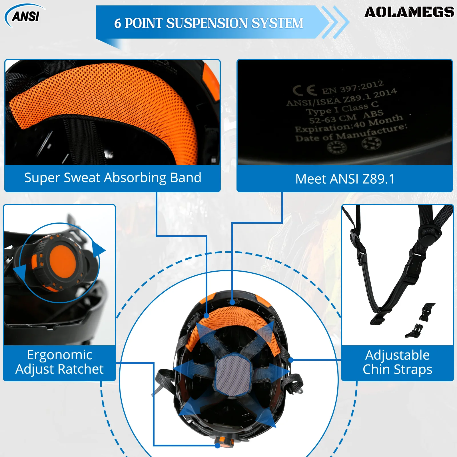 CE Construction Safety Helmet with Head Lamp Double Goggles Reflective Stickers ANSI Hard Hat Industrial Work Head Protection