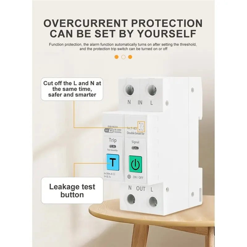 ABFU-Voltage Current Protection Wifi For ENERGY Meter Voltage Current Leakage Temperature Protection Cut Off L+N