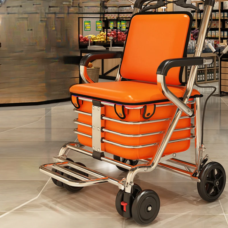 

The elderly scooter is portable, the household can be folded and the shopping four-wheeled grocery cart can be pushed and sitted