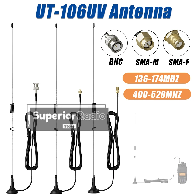 

Nagoya UT-106UV Car Radio Magnetic Antenna SMA-Female SMA-Male BNC Connector 41CM Compatible with UV-K5 UV-17 IC-V8 Radio HT440