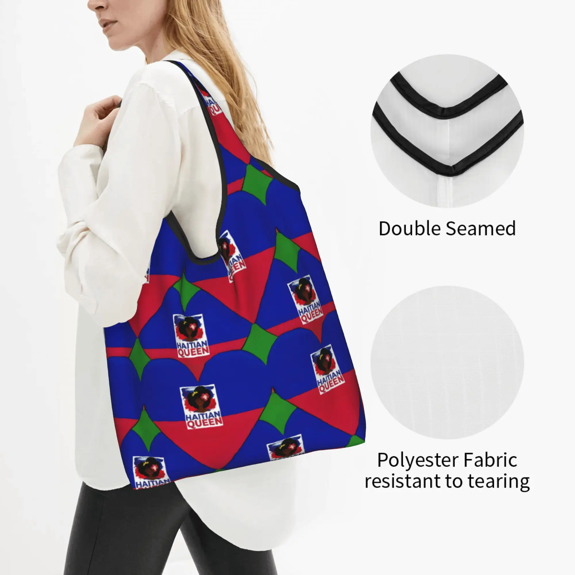 Recycling Haiti HAITIAN QUEEN Hearts  Shopping Bag Women Tote Bag Portable  Grocery Shopper Bags