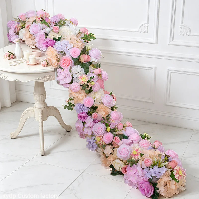 2M Rosen-Hortensien Künstliche Blumenreihe Sofa-Läufer Hochzeits-Hintergrund Blumenball-Deko Blumenwand Party-Dekoration Requisiten – Detail 4