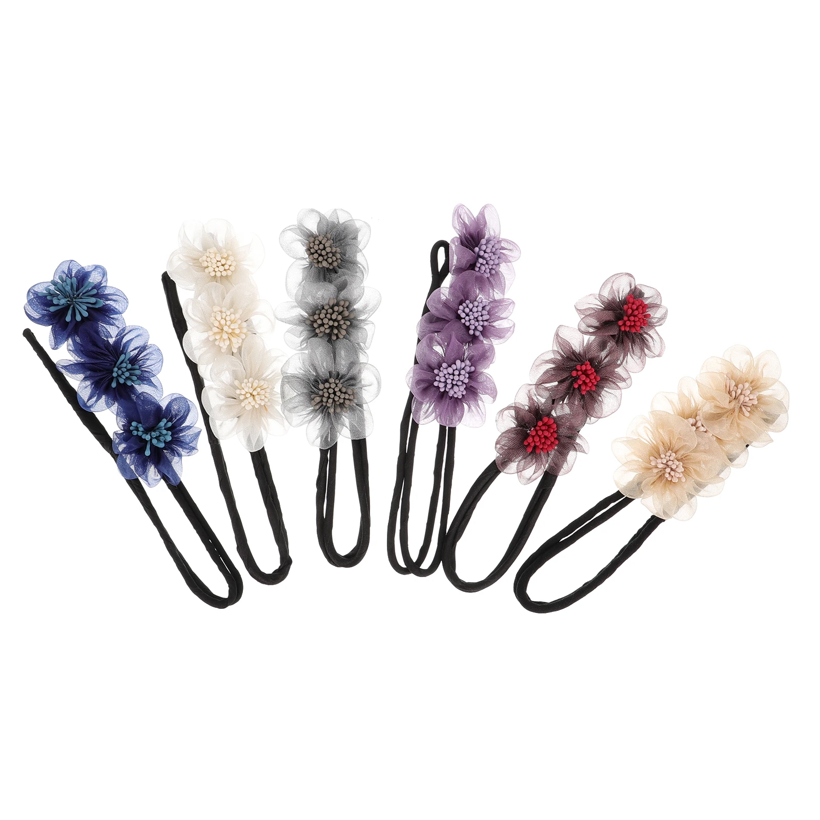 

6 Pcs Bun Maker Ribbon Fabric Girls Women Flower Hair Bun Maker Hairstyle Accessories Travel Party Gift Hair Styling Tool