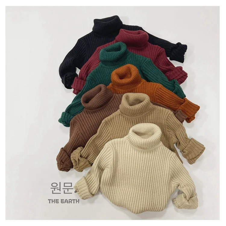 

Korean Version Children's Turtleneck Sweater Autumn and Winter Solid Color Boy's and Girl's Treasure Slim Knit Bottom Warm Sweat