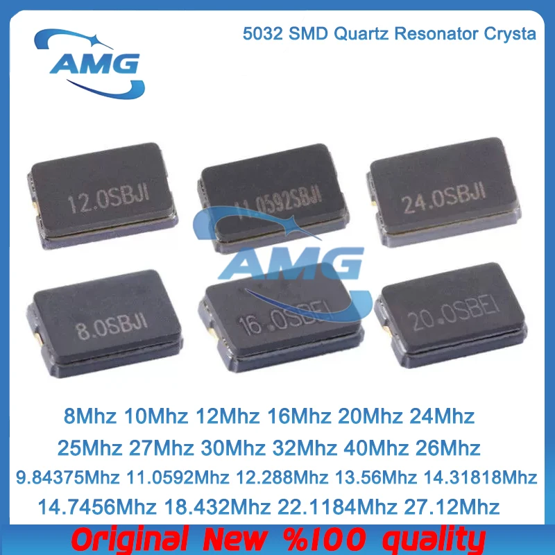 10PCS 8Mhz 9.84375Mhz 10Mhz 11.0592Mhz 12Mhz 13.56Mhz 16Mhz 20Mhz 40Mhz 5032 Passive SMD crystal Oscillator 2PIN quartz