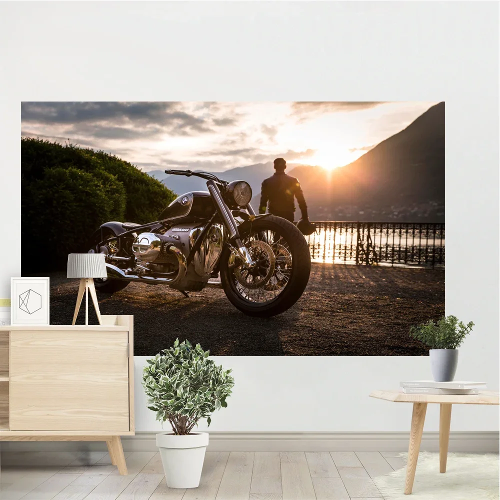 Motorcycle Dark Banner Tapestry Poster Wall Art Ad Vintage Logo Dark Autobots Cave Garage Bar Club