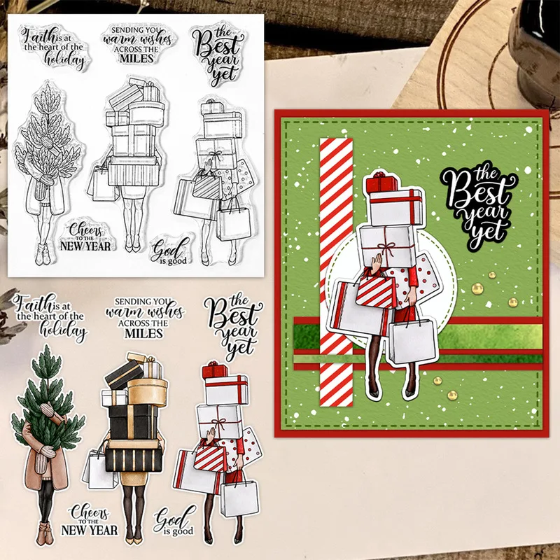 Suncraft Women's Great Holiday Season With Gifts Clear Stamps DIY Scrapbooking Supplies Silicone Stamp For Cards Albums Decor