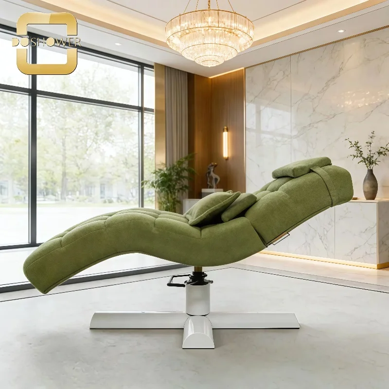 Green Elegant Electric Facial Lash Bed with 3 Motor and High Density Sponge Beauty Massage bed with Remote Control Lift Spa Bed