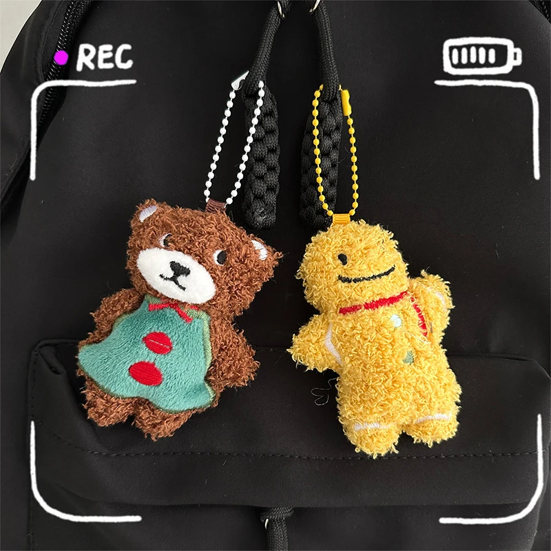 Christmas Snowman Plush Keychain Cartoon Gingerbread Man Bear Christmas Tree Stuffed Doll Pendant Backpack Bag Decor