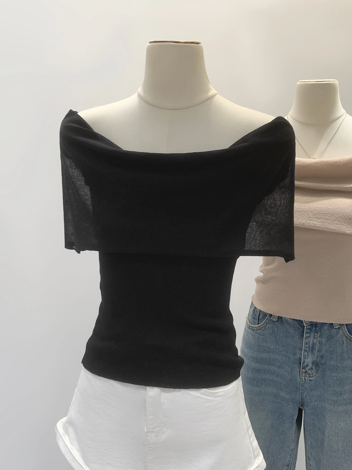 Delicate Knitted Short Sleeve One Shoulder T-Shirt Women's Summer Fashion Gentle Style Casual Comfortable Nylon Fiber Top