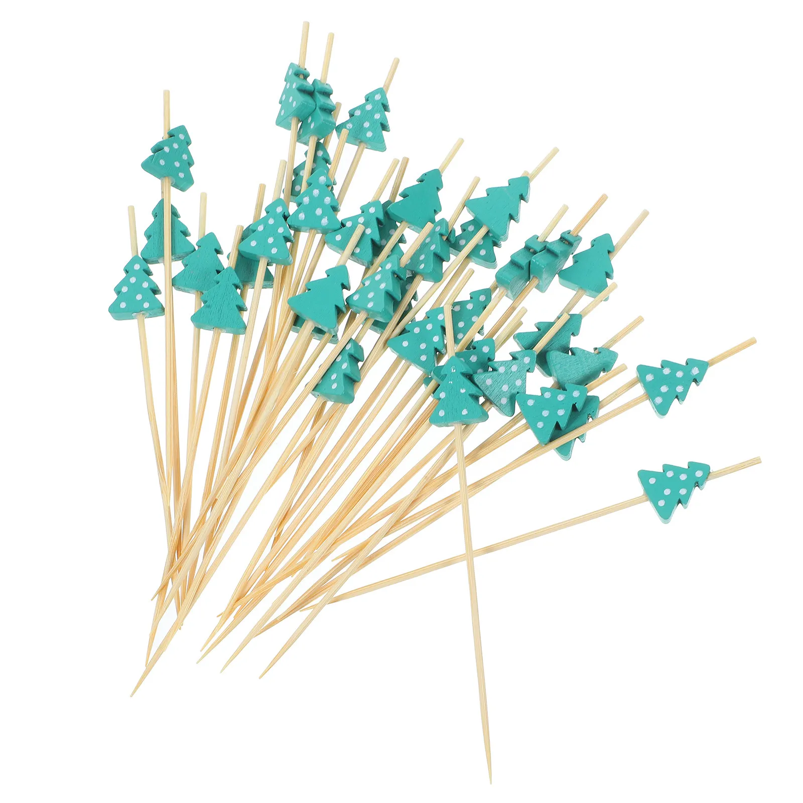 

100Pcs Christmas Tree Fruit Picks Bamboo Cocktail Skewers Decorative Party Appetizer Dessert Sticks Snack Food Picks