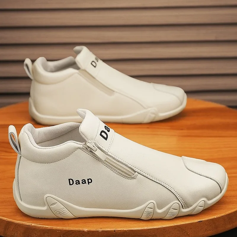 Sapatos de couro casuais masculinos, sapatos de luxo para deslizar, tênis masculino de topo alto, tênis de corrida ao ar livre, novo, primavera, 2022