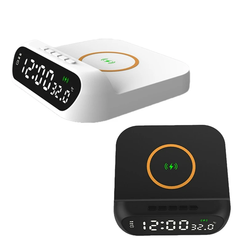 Wireless Charging Alarm Clock 3-In-1 Wireless Charger Fast 15W Charging Digital Alarm Clock Temperature Black Easy Install