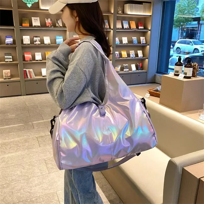 Fashion Pearlescent Colour Fitness Gym Bags Women Yoga Mat Bag Wet Dry Handbags Large Waterproof Multifunction Travel Duffle Bag