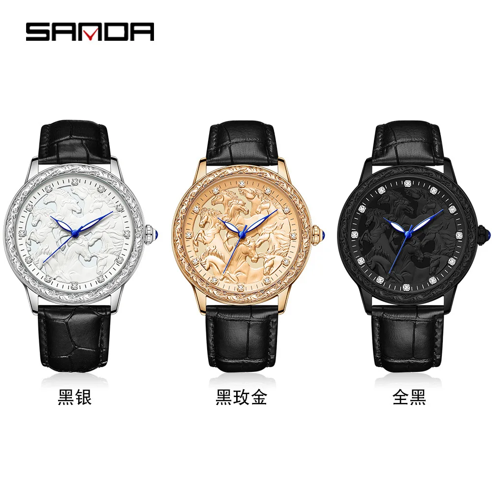 Fashion Sanda Top Brand Elite Mens Quartz Watches Business Dress Waterproof Wristwatch Men Luxury Breathable Leather Sport Gifts