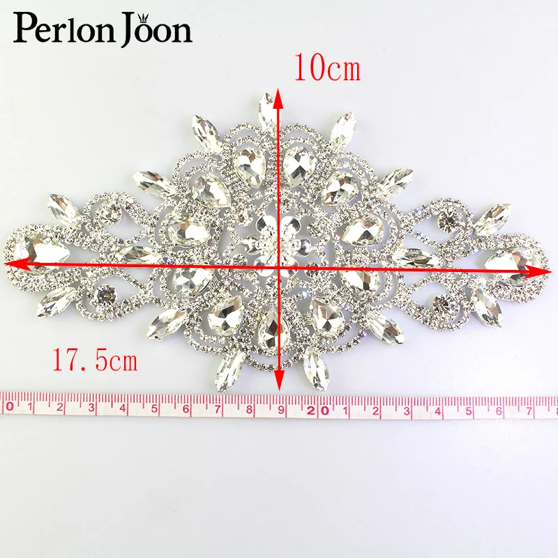 1pcs white rhinestone oval patch crystal big plating sliver flower applique sew on Wedding dress decoration accessories YH Z037