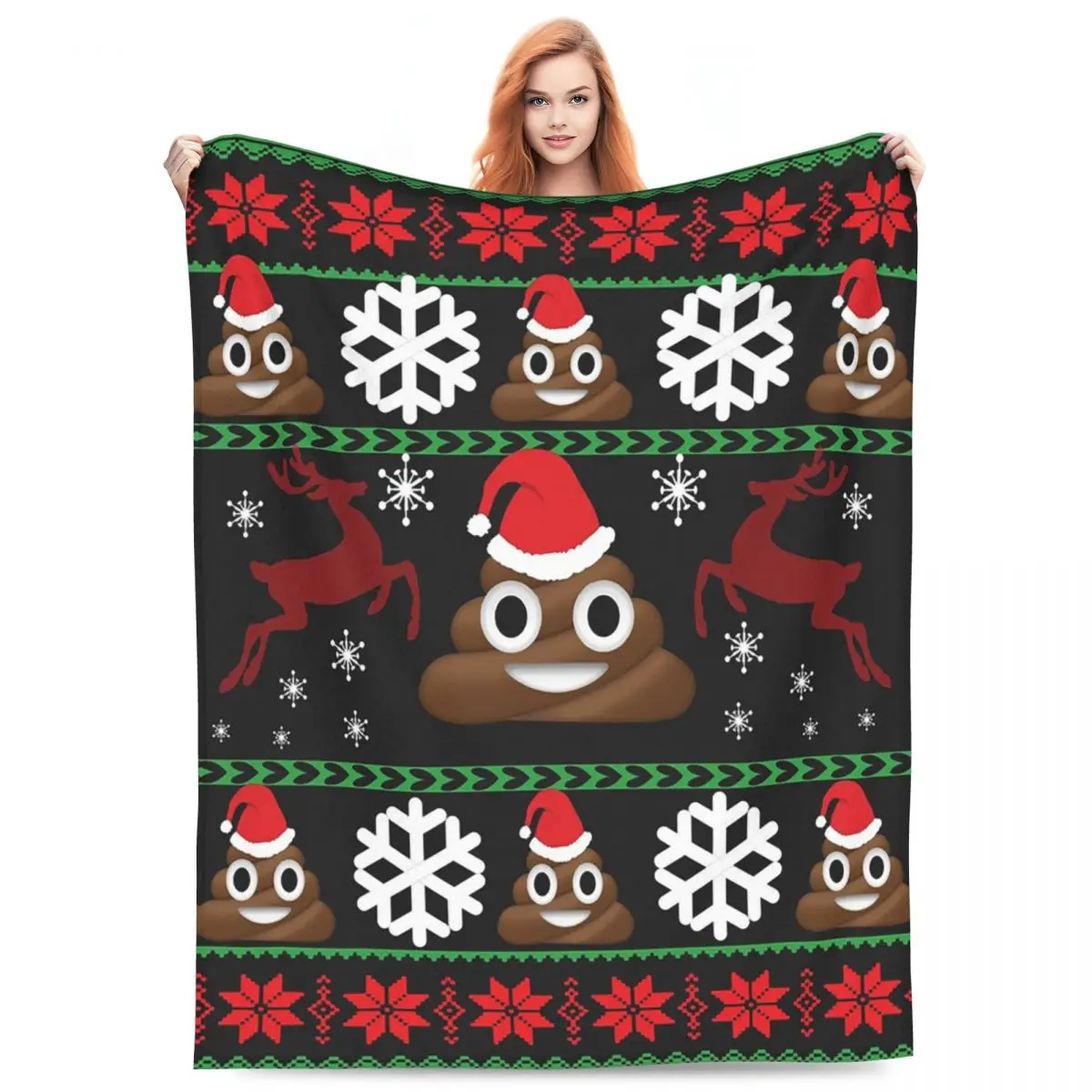 Funny Poop Christmas Gifts Ugly Funny Christmas Sweaters Style Blanket Flannel Sofa Throw Blanket Office Throws Bedspread Quilt