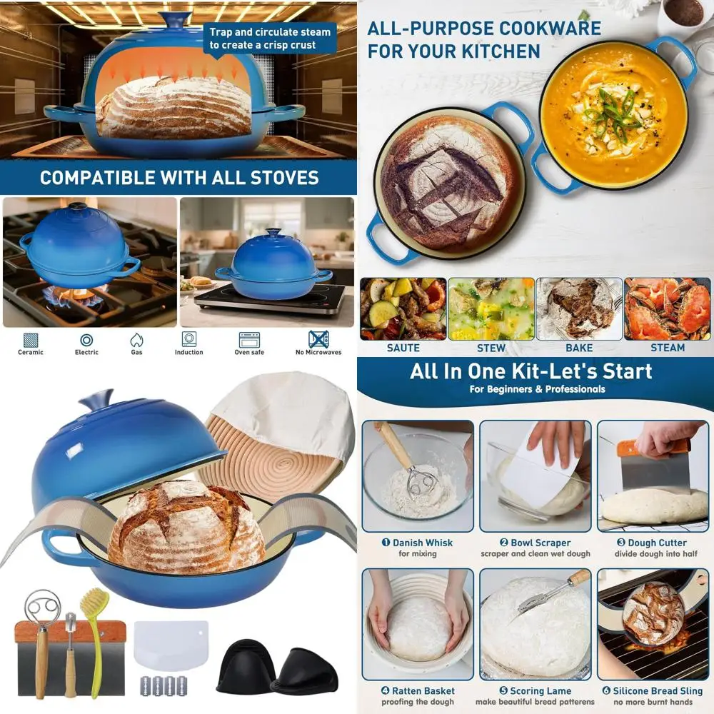 

6-Quart Multi-Functional Dutch Oven with Proving Basket, Silicone Sling, and Dough Whisk for Bread and Sourdough Baking