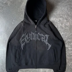 Sudadera con capucha de KPOP DARK Goth Y2K, ropa de calle de Hip Hop, sudadera con cremallera negra, Sudadera con capucha gráfica, Jersey Harajuku, Camisa de algodón con capucha