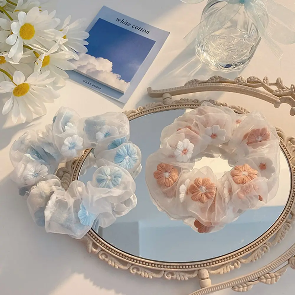 

Women Hair Band Flowers Elastic Hair Accessories Embroidery Scrunchie Hair Tie Rubber Band Hair Rope