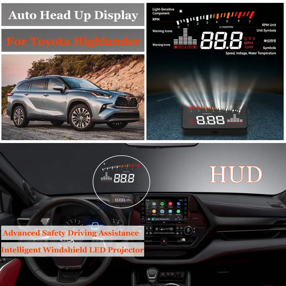 

Car Head Up Display For Toyota Highlander XU40/XU50/XU70 2008-2026 HUD Windshield Projector Accessories Speedometer Odometer RPM