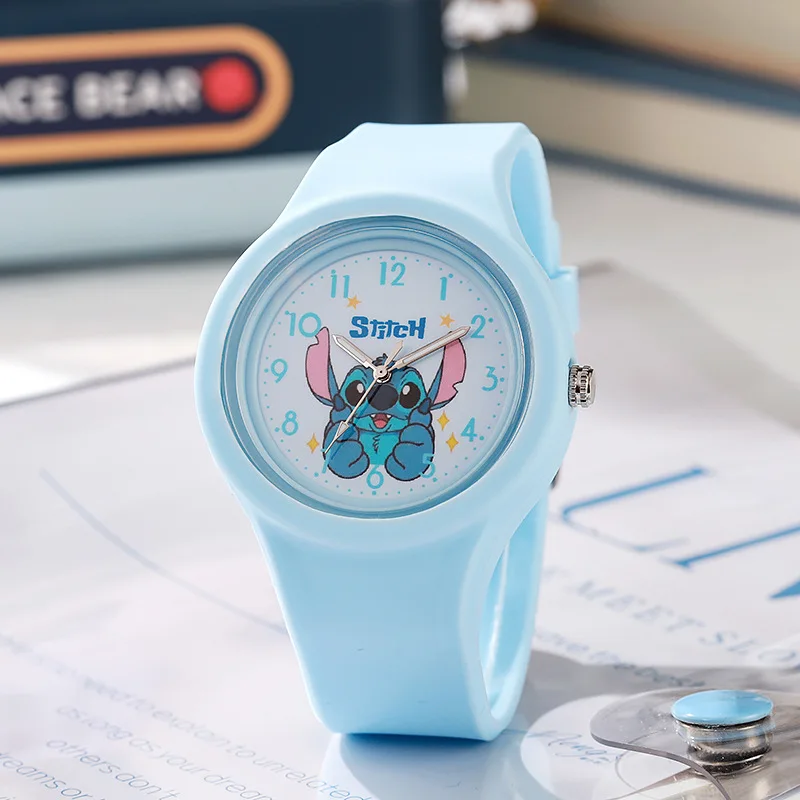 Reloj infantil de dibujos animados de Disney Stitch, correa de silicona, reloj de cuarzo redondo, figura de Anime de alta calidad, regalos de cumpleaños a la moda