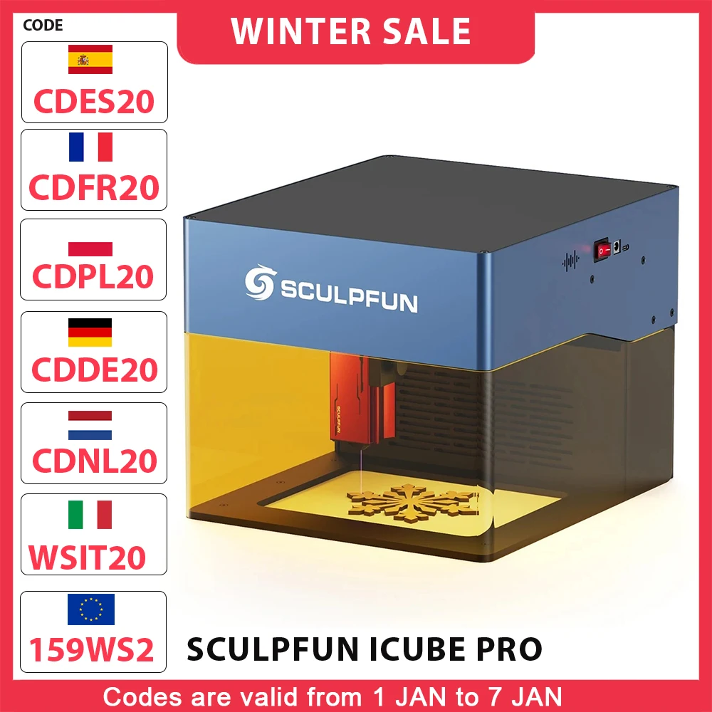 SCULPFUN iCube Pro 5W Laser Engraver 0.06mm Laser Spot 10000mm/min Engraving Speed 32-bit Motherboard App Connection 130x130mm