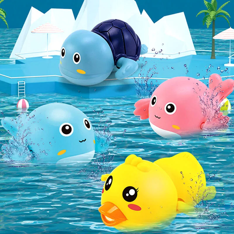 Summer Bath Toys Cute Animal Swimming Bathing Ducks Whale Floating Wind Up Clockwork Water Shower Toys for Baby 0 24 Months