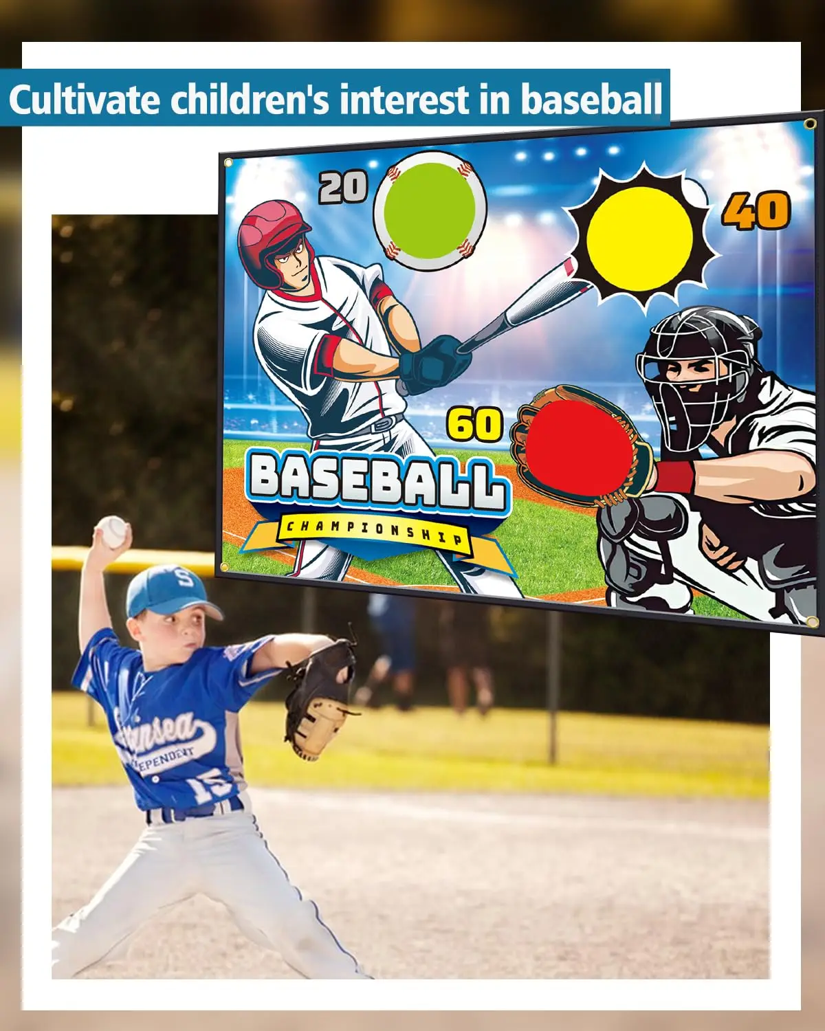 Baseball Game Mat Set Outdoor Indoor Baseball Training Game with Adhesive Balls Multiplayer Sports Baseball Toys Kids Gift