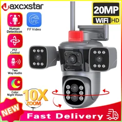 10K 20mp Outdoor Wireless Wifi Security Camera 10X Zoom Auto Tracking 8K PTZ 5 Lens 4 Screens IP CCTV Cam IP66 Waterproof