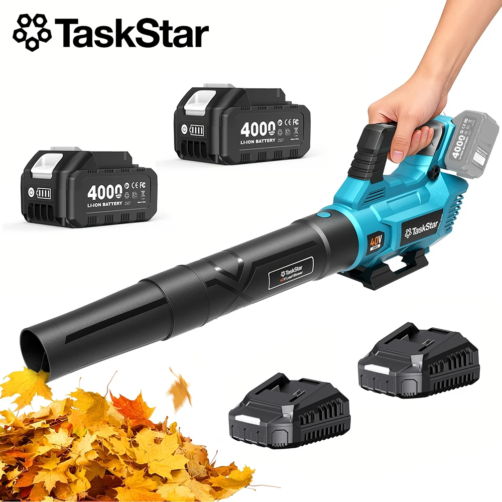TaskStar Cordless Electric Air Blower 40V Handheld Leaf Blower&Suction 2-in-1 Dust Collector with 2 4000mAh Battery Garden Cleaner For Makita 18V Battery Pin