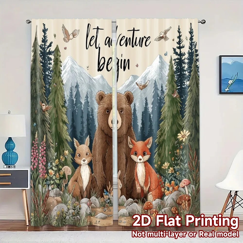 2pcs, 2D FLAT PRINTING Curtains (Without Rod) Adventure Forest Chic Minimalist Curtains Polyester Easy Install Curtains All