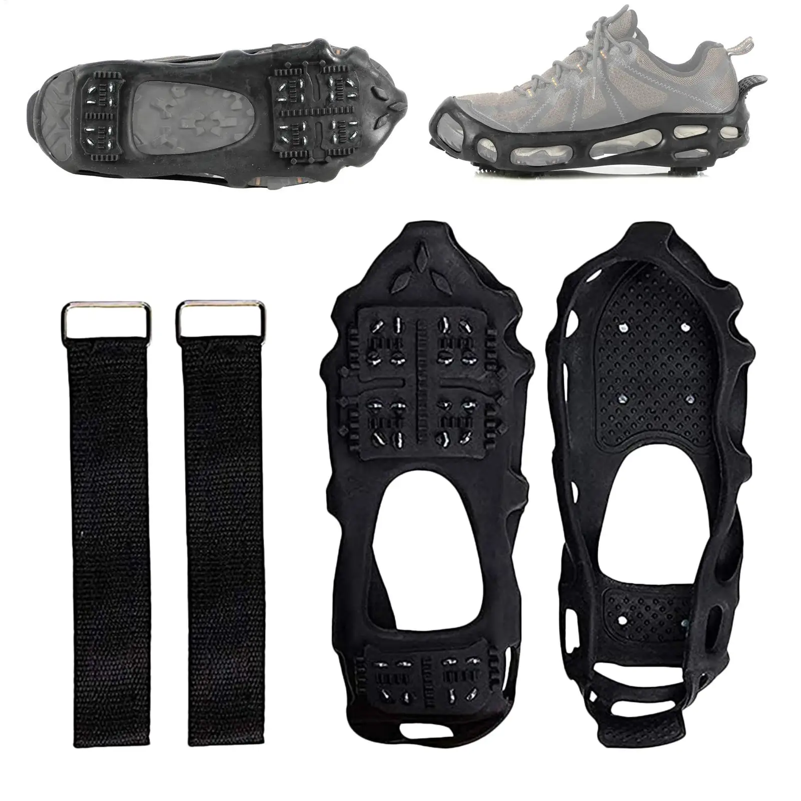 

24-Tooth Ice Cleats for Boots Maximum Traction Spikes for Ice & Snow, Heavy Duty Anti-Slip Grips for Winter Hiking, Walking